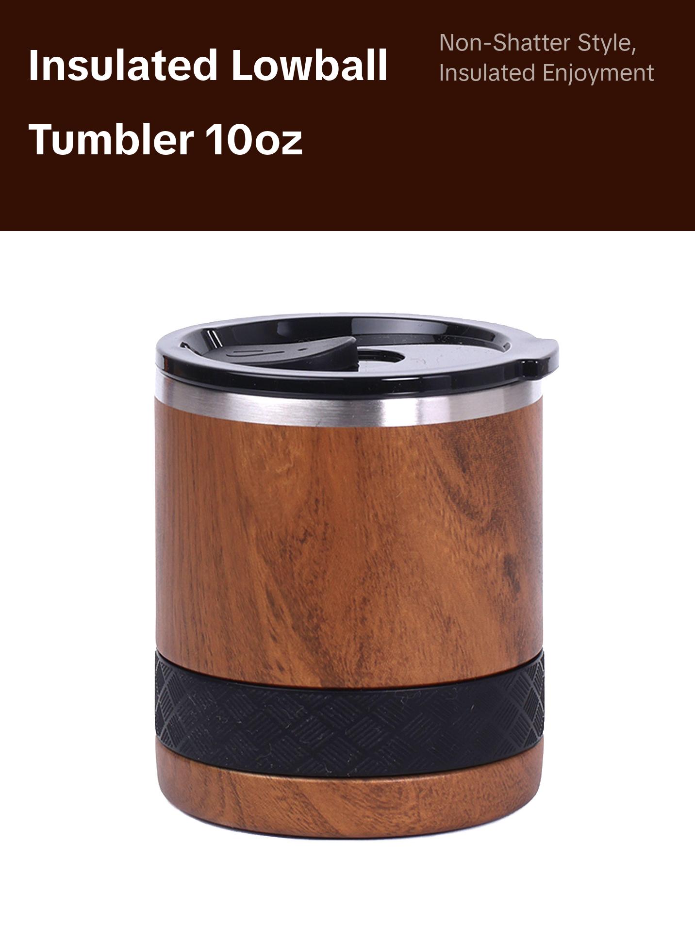 Elemental Lowball Tumbler 10oz - Stainless Steel Cup with Non-Shattered Tritan Lid, Insulated Whiskey Glass - Rocks Tumbler