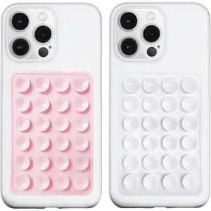 2 Pack  Suction Phone Case Mount, Silicon Adhesive Phone Grip for Smartphones, Hands-Free Mirror Shower Phone Holder for Selfies,  Videos (LightPink&White)