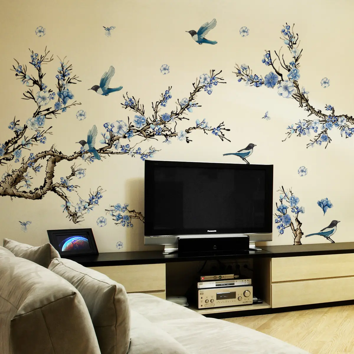 A set (30*90cm*2pcs) of plum blossom branch with falling flowers decorative wall stickers, Wall Decal, Wall Art Stickers, suitable for living room, bedroom, and home background decoration, MS7258-YC