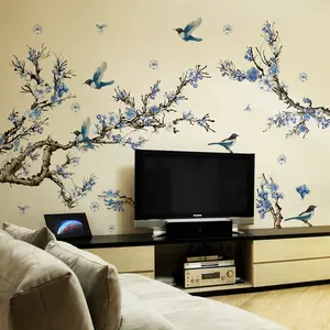 A set (30*90cm*2pcs) of plum blossom branch with falling flowers decorative wall stickers, Wall Art Stickers, suitable for living room, bedroom, and home background decoration, MS7258-YC