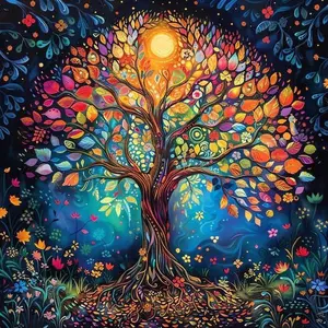 1pc 5D DIY Diamond Painting Kit, Colorful Life Tree Mosaic, Home Decor, Halloween & Christmas, Full Round Diamonds, DIY Art Craft Set