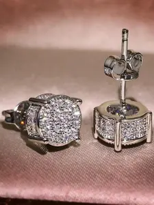 1 Pair Round Luxury Fashion Rhinestones Stud Classic Style Earrings, Casual Ear Jewelry For Party, Daily Clothing Decor