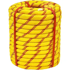 High Strength 3/4 Inch x 100 Ft 48-Strand Braided Polyester Bull Rope, Yellow Static Line for Tree Rigging, Pulling and Heavy Duty Work