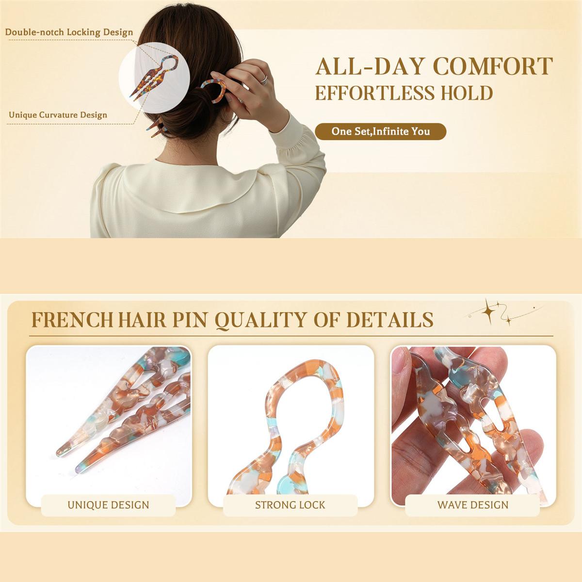 3 Pack French Hair Pins Acrylic Hair Forks for Effortless Bun Updo Chignons & French Twists, Serrated Anti-Slip Design Curved Angle Chopsticks Styling Hair Accessories for Women 3 Pack French Hair Pins Acrylic Hair Forks for Effortless Bun Updo Chignons & French Twists, Serrated Anti-Slip Design Curved Angle Chopsticks Styling Hair Accessories for Women