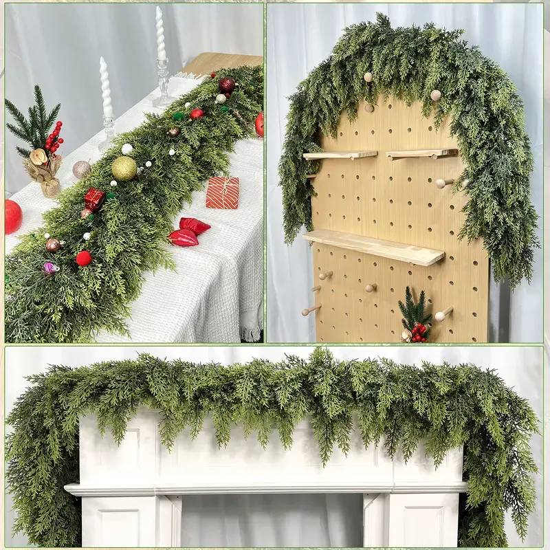 6 FT Artificial Cedar Garlands, Real Touch Winter Cedar Garland, Green Artificial Greenery Pine Garland for Table, Mantle, Wall, Indoor, Outdoor Christmas Decorations summerwins
