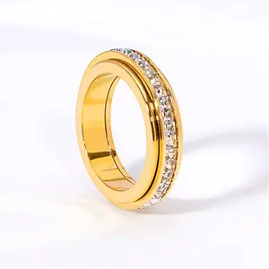 Unisex Rotatable Anxiety Ring, Cubic Zirconia Titanium Steel Fidget Ring, Dainty Stress Relief Band, Classic Wedding Band Jewelry, Couple Daily Wear Fashion Accessory, Ideal Gift for Men Women