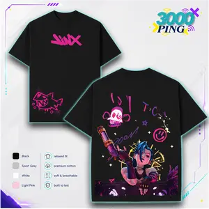 Arcane Jinx Graphic T Shirt Sweatshirt Hoodie, Gildan Heavy Cotton League of Legends Tee, Casual Streetwear Oversized Outfit