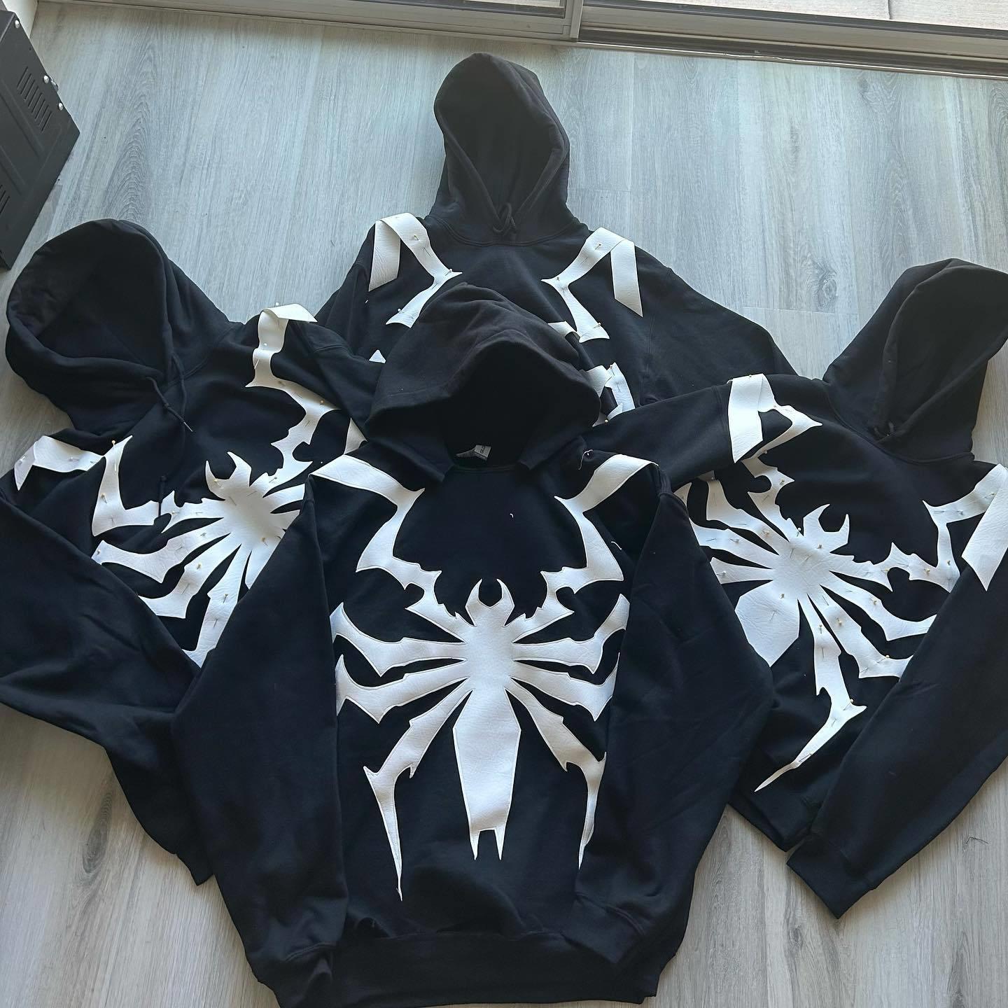 American Gothic Spider Patch Cloth Embroidered Hoodie Y2K Zipper Design High Men's & Women's Sweatshirt Tops Streetwear Menswear Long Sleeve Casual Oversize Baggy Loose Pullover Black Oversized Graphic Print