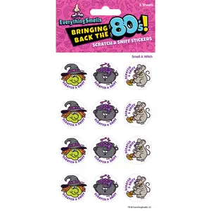 Everything Smells Bringing Back The 80s Smell A Witch Scratch & Sniff Stickers 3 Images Per Sheet 2 Sheets Per Pack 12 Stickers Per Pack Matte Stickers Micro Encapsulated Fragrance