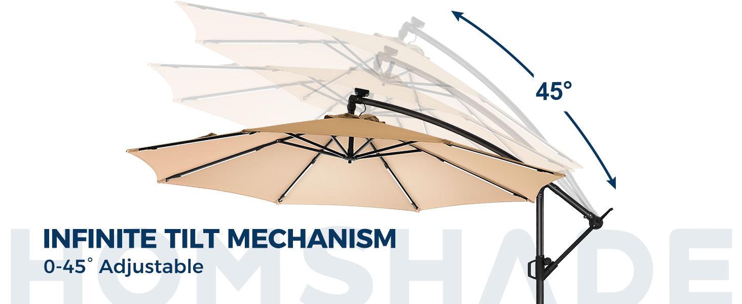 10ft Solar Lights Offset Cantilever Patio Umbrella - with Light and Base, LED Lighted Offset Hanging Patio Outdoor Market Umbrella UPF50+ UV Protection with Easy Tilt and Crank for Pool Deck & Garden