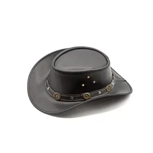 *NEW* Black - Western Leather Cowboy Hat