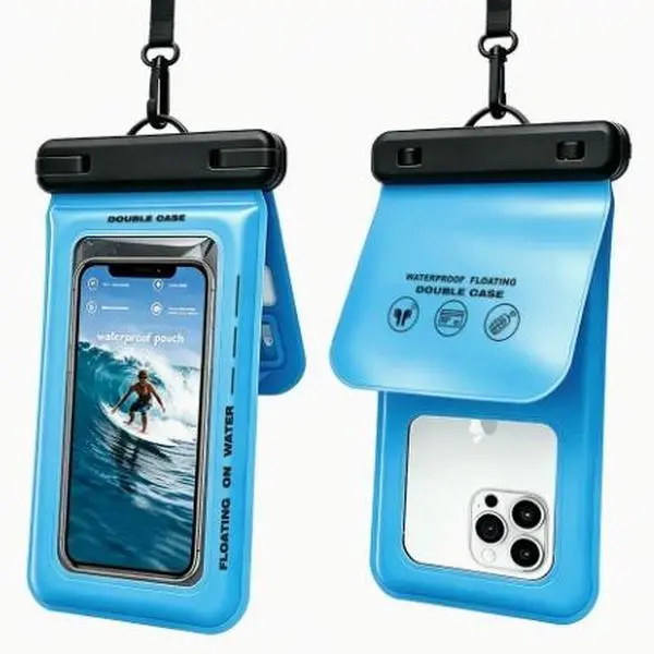 Floating Waterproof Phone Pouch, IPX8 Waterproof Phone Holder with Adjustable Lanyard, Dual Pocket Touchscreen Dry Bag for Beach, Pool, Boating, Water Park, Travel iphone galaxy clear  Waterproof   cell phone case case dry bag
