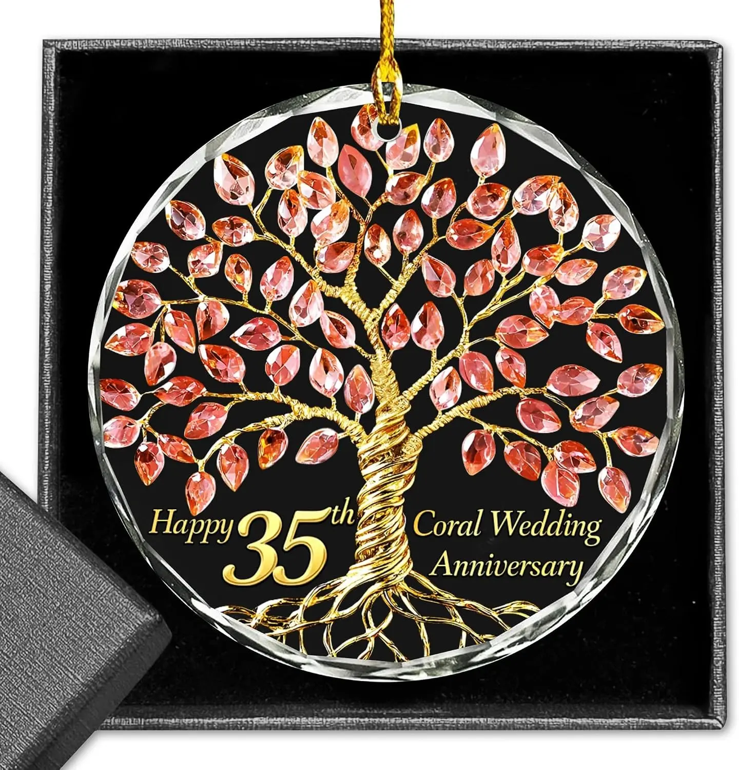 35th Wedding Anniversary Glass Ornament Coral Wedding Anniversary Keepsake Gift for Parents 35 Years of Marriage Ornament Gift
