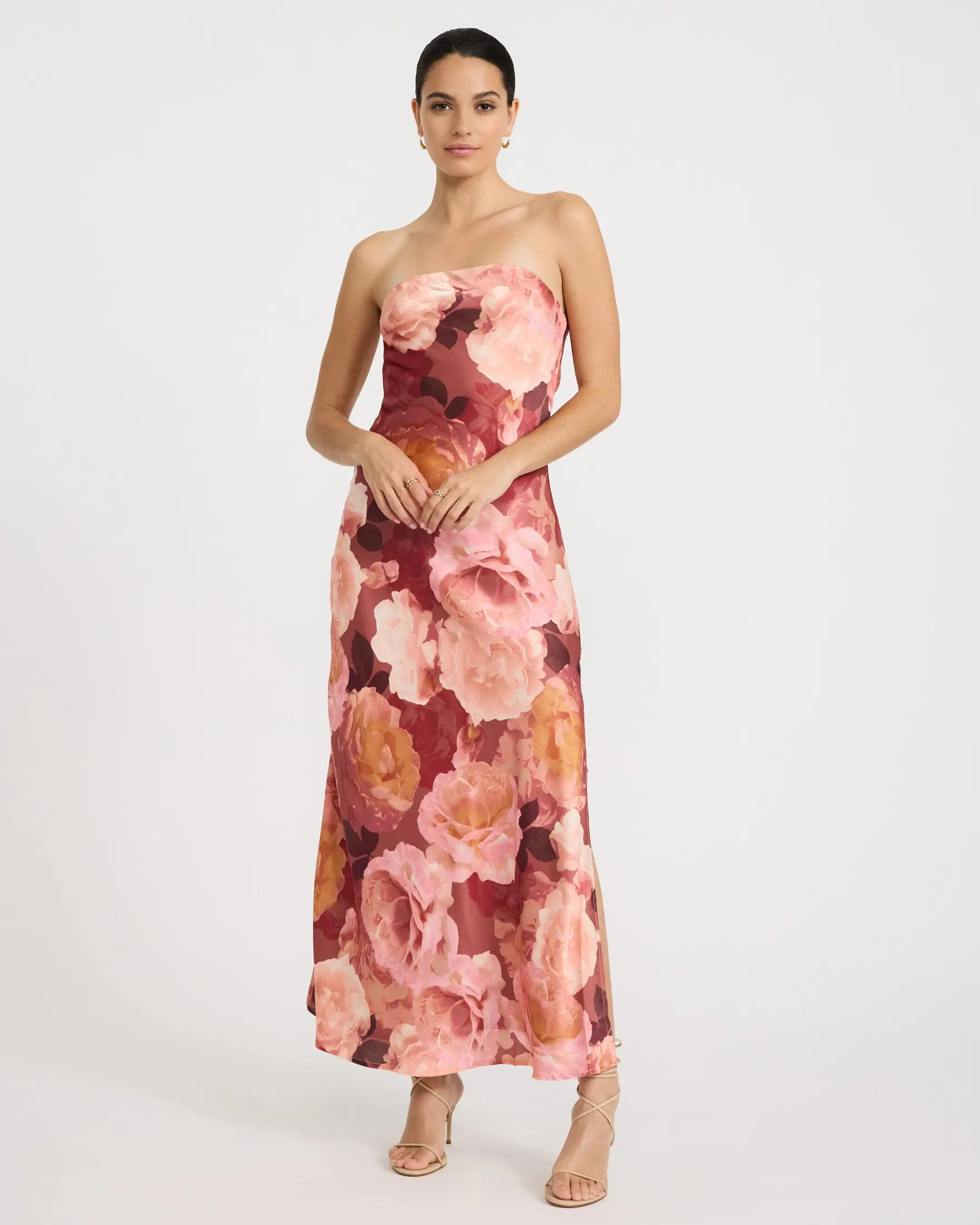 Express Printed Strapless Tie Back Maxi Dress