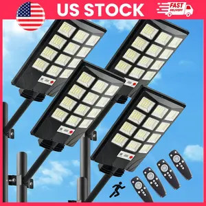 Solar Street Lights Outdoor 4 Pack 600W 30000LM Ultra Bright Solar Flood Lights with Motion Sensor Dusk to Dawn Waterproof IP65 LED Parking Lot Security Light with Remote Control for Garden Street Garage Driveway Outdoor Area Lighting Solar Powered