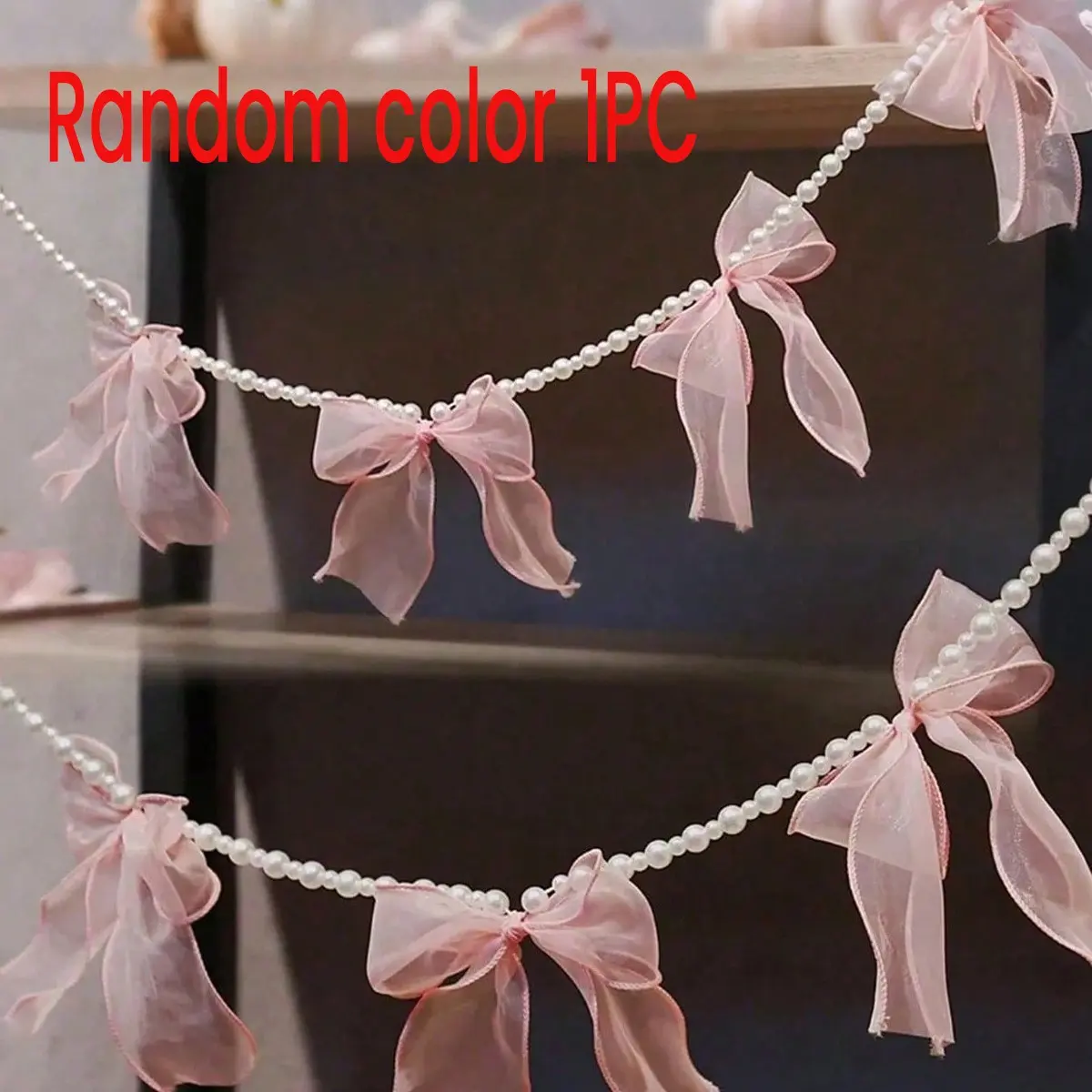 Pearl Bow Ribbon Wreath Banner, Pearl Ribbon Wreath, Transparent Bow Hanging Decor, Spring Wedding Party Home Garden Decor