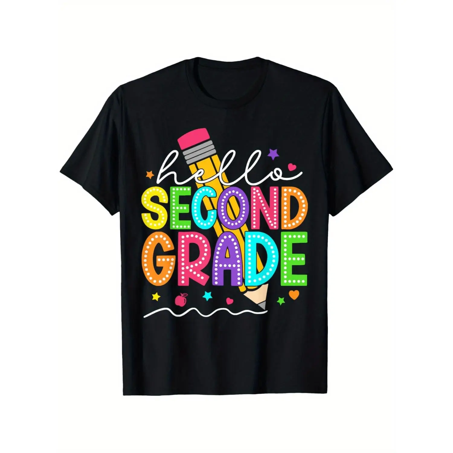 Youngsters' Hello Second Grade T-Shirt - 100% Cotton Crew Neck Tee, Casual All-Season Short Sleeve Top for Boys & Girls, Comfortable Street Style Fashion Tee, Cute T Shirts