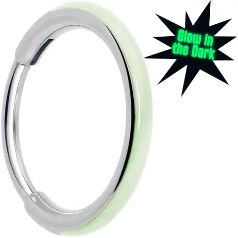 Body Candy 20G Implant Grade Titanium 8mm Glow-in-the-Dark Hinged Segment Nose Hoop - Hypoallergenic for Sensitive Skin, Secure Close Fit, Hoop Nose Rings for Nostril Piercing Jewelry