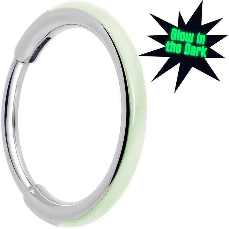 Body Candy 20G Implant Grade Titanium 7mm/8mm Glow-in-the-Dark Hinged Segment Nose Hoop - Hypoallergenic for Sensitive Skin, Secure Close Fit, Hoop Nose Rings for Nostril Piercing Jewelry with Night-Glow Look
