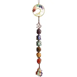 Tree of Life Chakra Stones Healing Crystals Feng Shui Hanging Ornament 7 Chakra Wall Ornaments Meditation Hanging Car Ornament Window Ornament for Home Decor Christmas Tree Decor