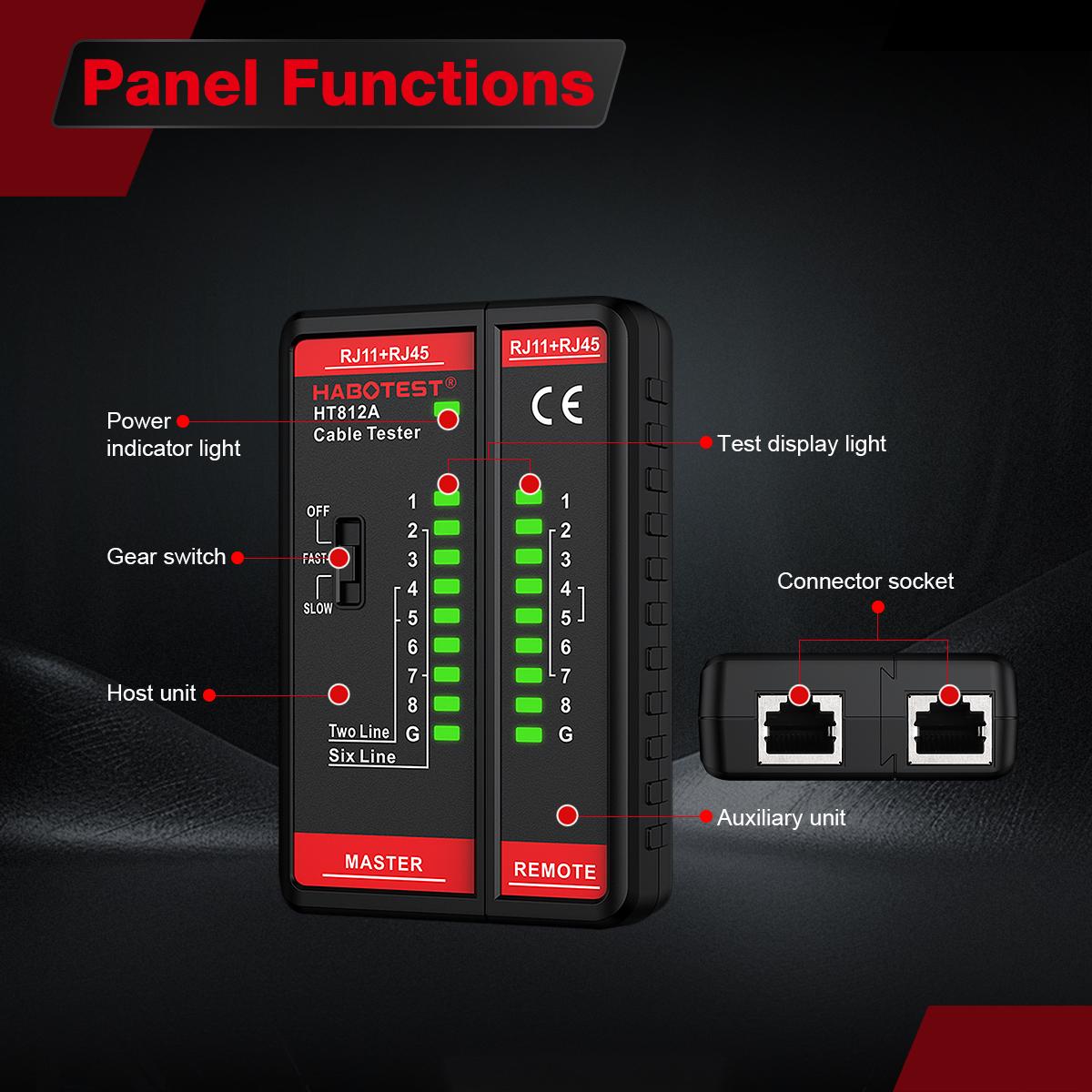 HABOTEST HT812A Multi-Function Network Cable Tester RJ11/RJ45 Dual-Use Type LED Display NC/HDMI Repair Low-Power Portable