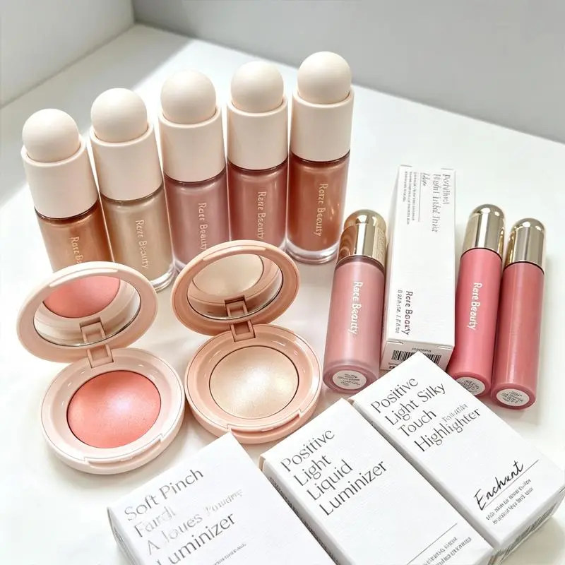 Rare Beauty Powder Blush Highlight Brighten Highlighter Mirror Long-Lasting Glowing Face Makeup Set for Natural Radiant Finish
