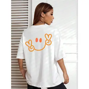 Break The SystemOrange Smile Summer New Item, Pure T-Shirt For Women, Printed On The Back, Short Sleeved Top, Round Neck, Casual S, Fashion,, Breathable,, Home, Daily WearRound Neck Loose Fit T-Shirt