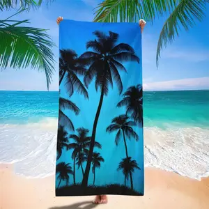 1PC Oversized Beach Towel, Design Beach Towel, Quick-Drying Soft Absorbent  Lightweight, Suitable for Travel Pool Yoga Camping, White with Tropical Palm Tree Pattern, Travel Accessory, Ocean View Decor