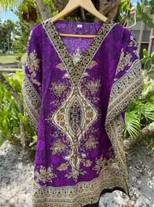 Purple Oversized Tunic Kaftan Dresses, Boho Hippie Dashiki Caftan Dress, 2XL