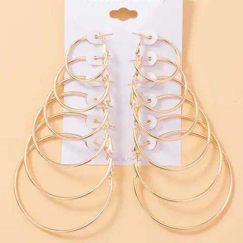 6 Pairs Round Shaped Multiple Size Hoop Earrings, Earring Set, 2024 New Stylish Earrings for Women, Daily Wear Ear Piercing Jewelry, Classic Fashion Accessories for Daily Wear