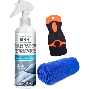 Adhesive Remover for Cars – Glue & Decal Remover Spray, Dissolves Sticky Residue from Stickers, Labels & Tape, Safe on Car Paint & Glass, Includes Scraper, Spatula & Towel, 3.4oz/100ml