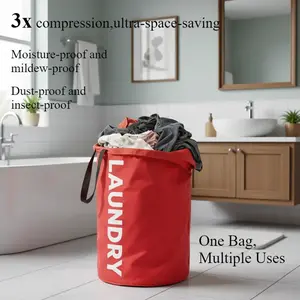 Thickened Waterproof Oxford Cloth Foldable Laundry Bag & Dirty Clothes Hamper Storage Bag Extra Large Capacity with 3x Compression Multi-Purpose Bag for Moving & Travel Ideal Household Clothing Storage Basket Freestanding  Winter Clothing Storage Basket