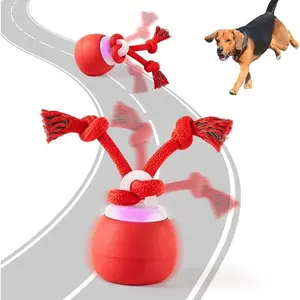 Interactive Pet Ball for Dogs - Rechargeable Squeaky Toy with Rope, Touch Activated Moving Ball for Small Medium Puppies, Fun Chew Play for Indoor Outdoor - Durable Dark Red Dog Ball Toy mentally  stimulating  dog  toy