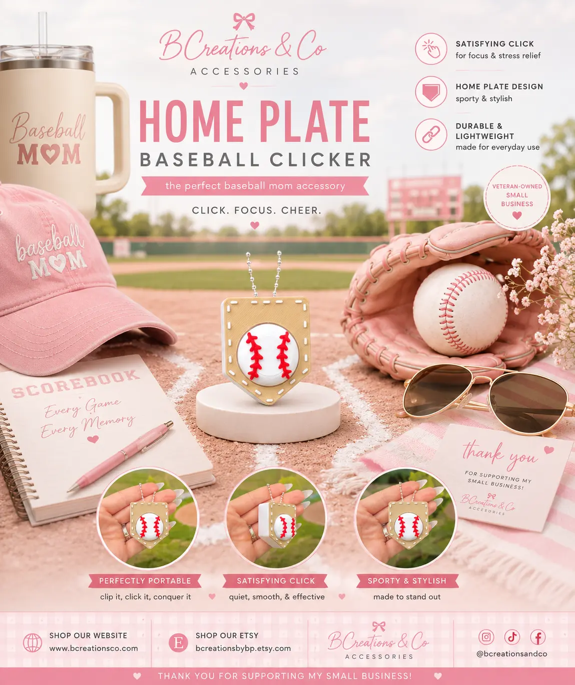 Baseball Home Plate Clicker | Baseball Mom Gift | Fidget Clicker Keychain | Baseball Coach Gift | Tournament Accessory