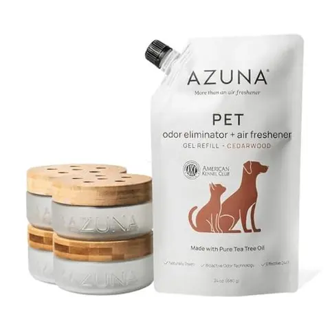 Azuna Pet Odor Eliminator 4 Room Kit  Plant Powered Gel Refill for Dogs Cats, Cedarwood Scent