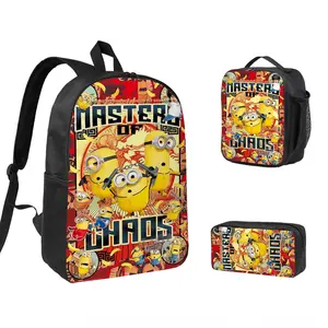 Minions 3 PCS Backpack Set, Durable School Bookbag with Insulated Lunch Bag & Pencil Case for Teens Boys Girls, Comfortable Travel Daypack Gift for Fans d-180