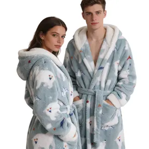 320g Printed Bathrobe Hooded Couple Style 100% Cotton Comfortable Matching Outfits for Couples Cozy Hood Design Unique Printed Look eeyore  onesie aerie plus  size  girl