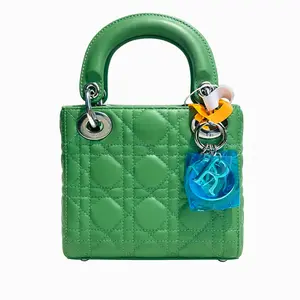 Pre-owned Dior BJ11019050135 Lady Dior Mini lambskin Shoulder Bags Green
