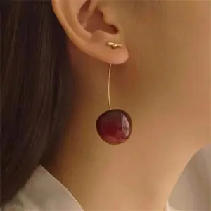 Sweet Red Cherry Fruit Drop Earrings for Women Girls Birthday Jewelry Gifts
