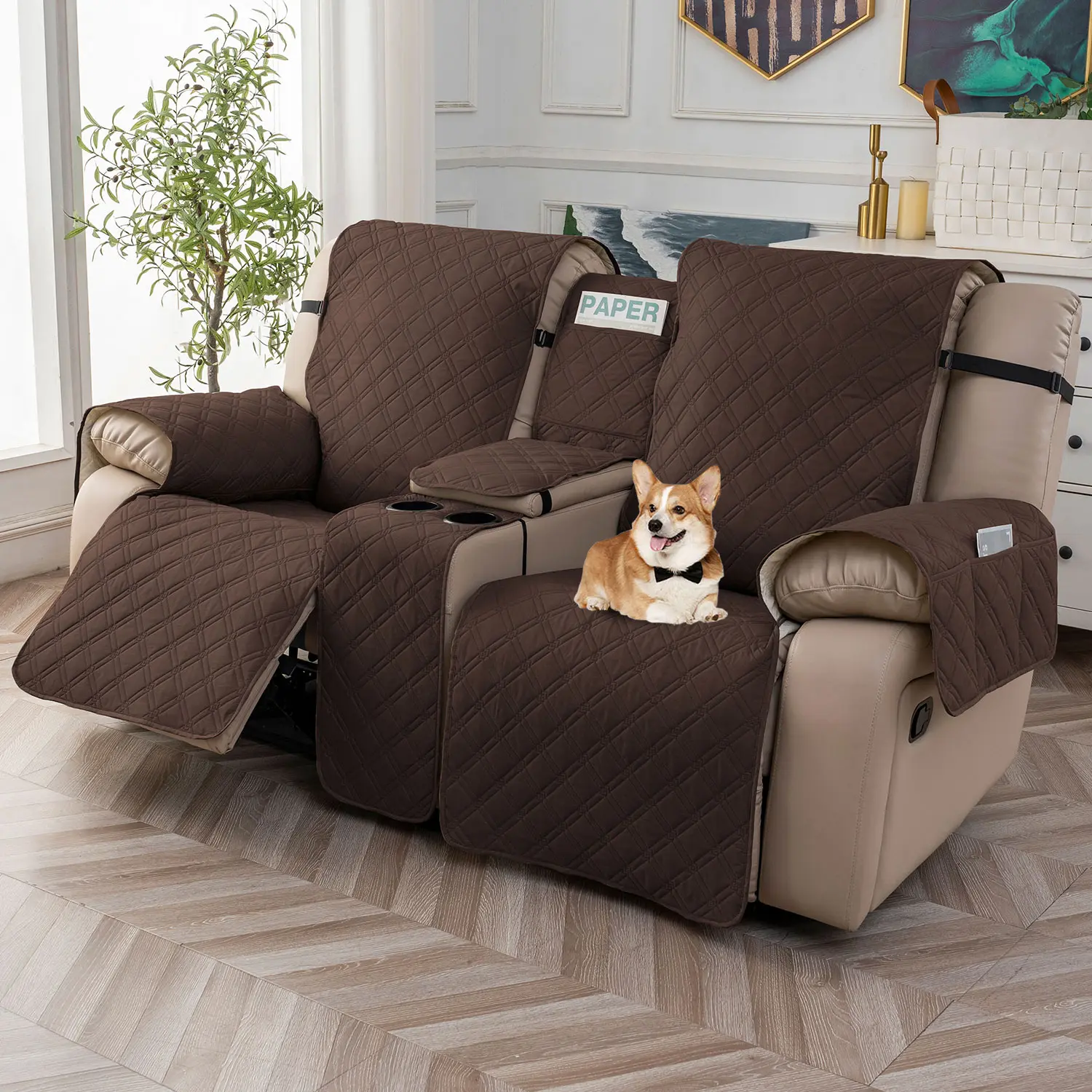 Waterproof Recliner Chair Cover with Dual Control, Easy Install & Machine Washable, Decorative Reclining Slipcover for Living, Family Room