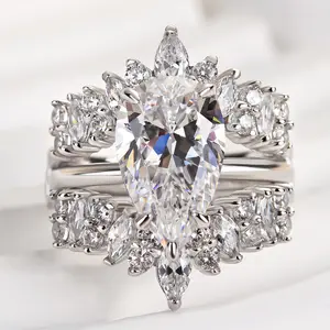 Effinny 3.5ct Vintage Pear Cut Insert Ring Set,5A Cubic Zirconia Promise Ring, Anniversary Ring for Women Outdoorfun