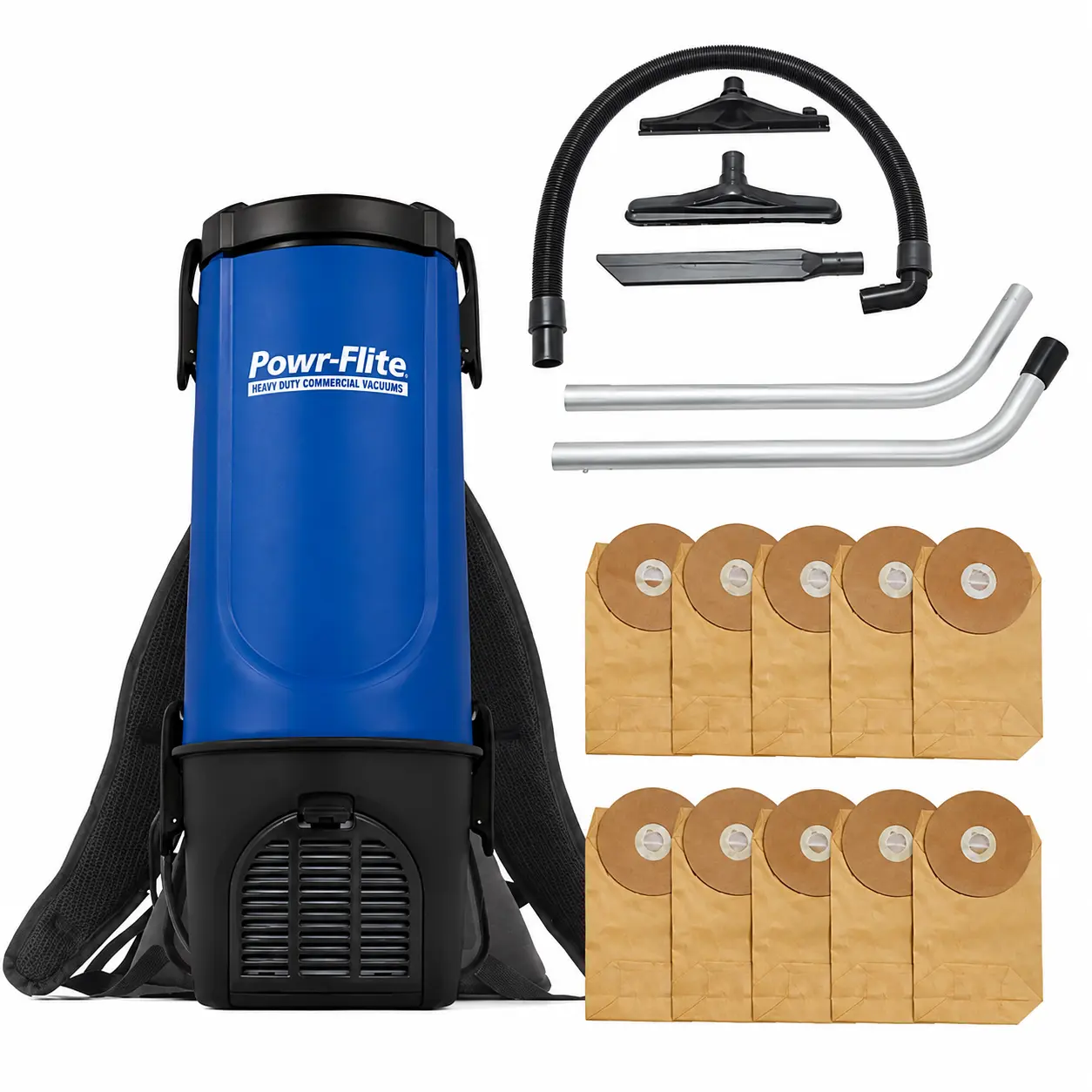 Powr-Flite Pro-Lite Series BP4S Compact Backpack Vacuum, 4 qt Bundle for Commercial Users