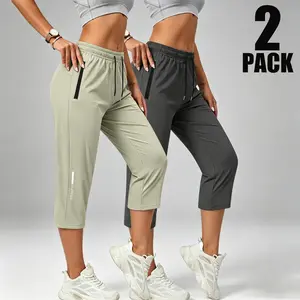 2-Pack Women’s Ice Silk Mid-Length Sports Pants – Lightweight Summer Quick-Dry Breathable for Fitness, Running, and Casual Wear fathersdaygift