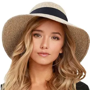 Womens Beach Sun Straw Hat UV UPF 80+ Travel Foldable Brim Summer UV Hat