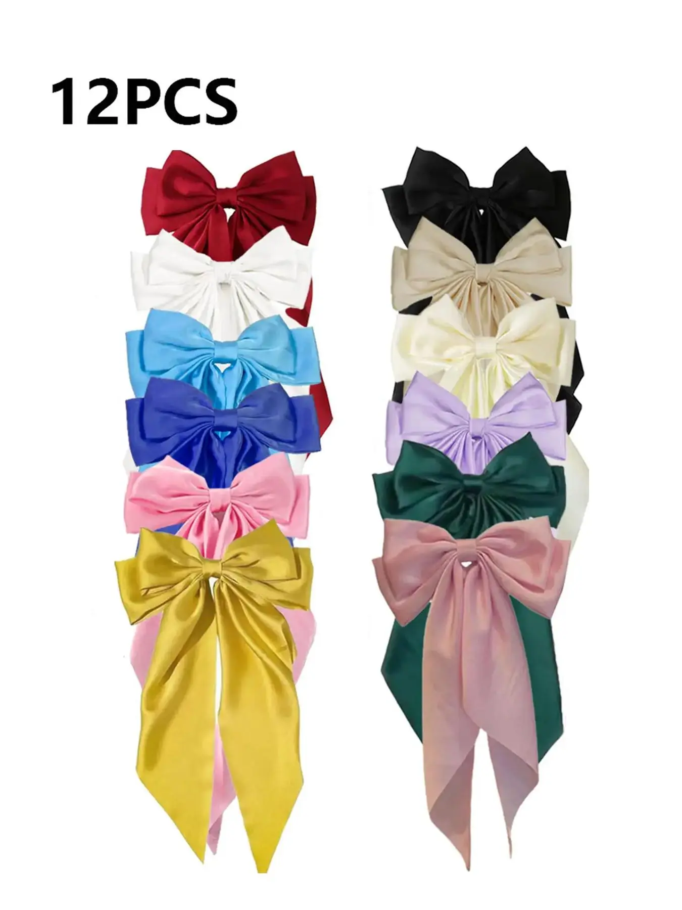 Solid Color Bow Decor Hair Clip, Super Cute Decorative Hair Clips, Casual Versatile Tiered Layered Long Tail Hair Accessories for Women & Girls, Minimalist Headwear Suitable for Thick Hair, Hair Clip Set, Bows for Hair