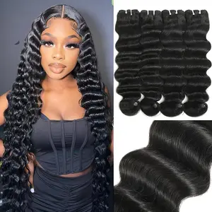 12A Brazilian Virgin Remy Human Hair Bundles - Loose Deep Wave 3/4 Bundles Body Wave 100% Unprocessed Straight Thick Ends Natural Color for Black Women