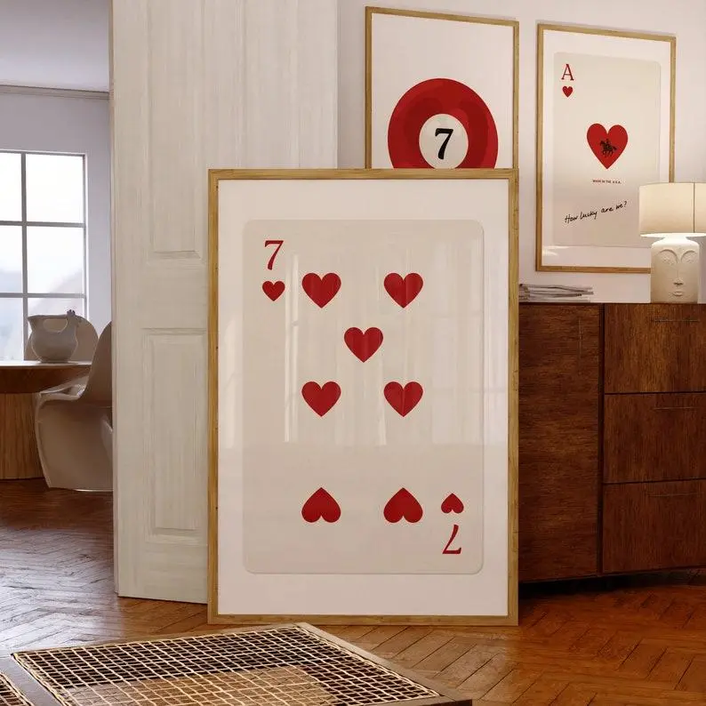 [UNFRAMED POSTER] Seven of Hearts Playing Card Print, Lucky Number 7 Wall Art, Seven Print, Playing Card Poster