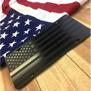 Almost Invisible Matte Black on Black American Flag Novelty License Plate - Stealth Tactical US Flag Front Tag - 6x12 Aluminum Composite - Made in Georgia, USA