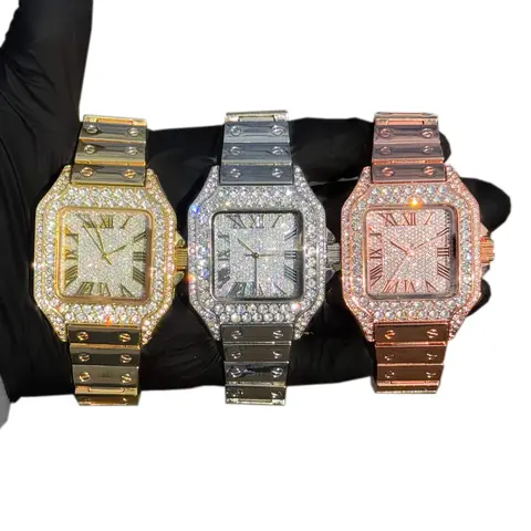 MaxBling81 Men's 40mm Metal Edition Wrist Watch - High Quality, Stylish, Chic Analog Quartz Timepiece, All-Metal Alloy Geometric Design, Fully Iced Bezel, Flexible Band, Clasp Buckle, Silver Fashion Accessory Statement Piece, Stylish Watch, Statement Watc