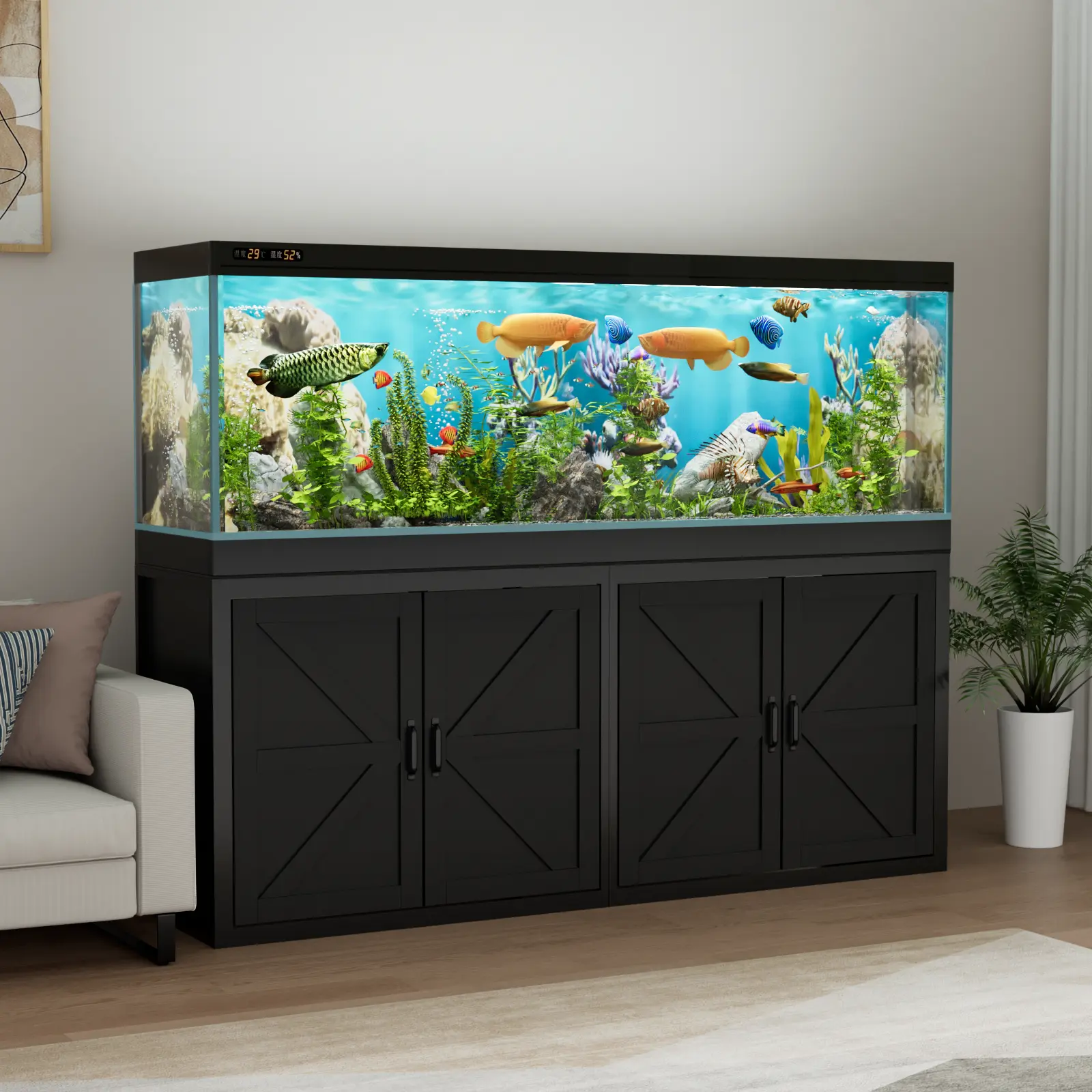 125-150 Gallon Fish Tank Stand with Power Outlet, Heavy Duty Aquarium Stand with Cabinet Storage for Fish Tank Filters and Accessories, 72.9" L*18.9" W Tabletop, 2200 LBS Capacity - TikTok Shop 125-150 Gallon Fish Tank Stand with Power Outlet, Heavy Duty Aquarium Stand with Cabinet Storage for Fish Tank Filters and Accessories, 72.9" L*18.9" W Tabletop, 2200 LBS Capacity - TikTok Shop